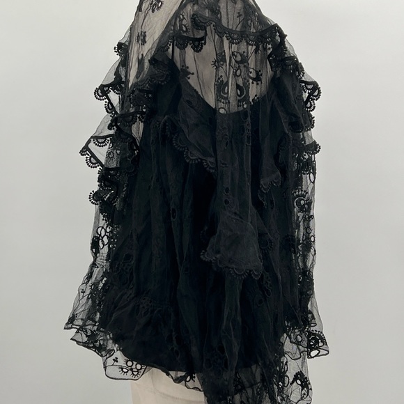 CHLOÉ ~ CHLOÉ LACE BLACK LONG SLEEVE BLOUSE WITH BAND COLLAR FLORAL DETAIL - Picture 8 of 16